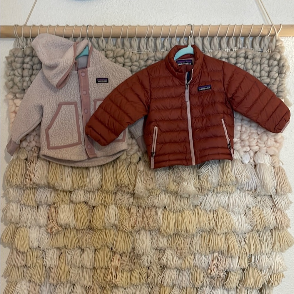 Patagonia Kids 18-24 month Hooded Fleece and Puffer Jacket Set Pink Maroon